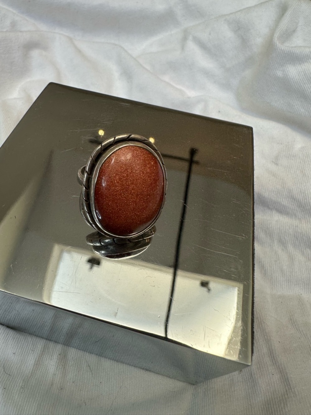 Handmade Sterling Silver Ring with Shimmering Goldstone